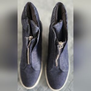 NWOT DKNY Dark Blue Denim Wedge Boots